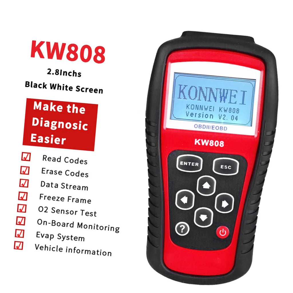 Friendly for User DIY Auto Scanner Decoder Detection / and Diagnostic OBDII Cars Code Reader Scanner Maintenance EOBD KW808 Automotive Car