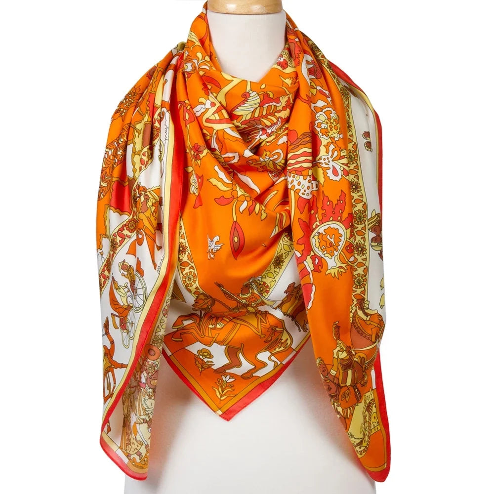 Square Womens Feeling For Orange Scarfs Cotton Polyester Silk Shawl