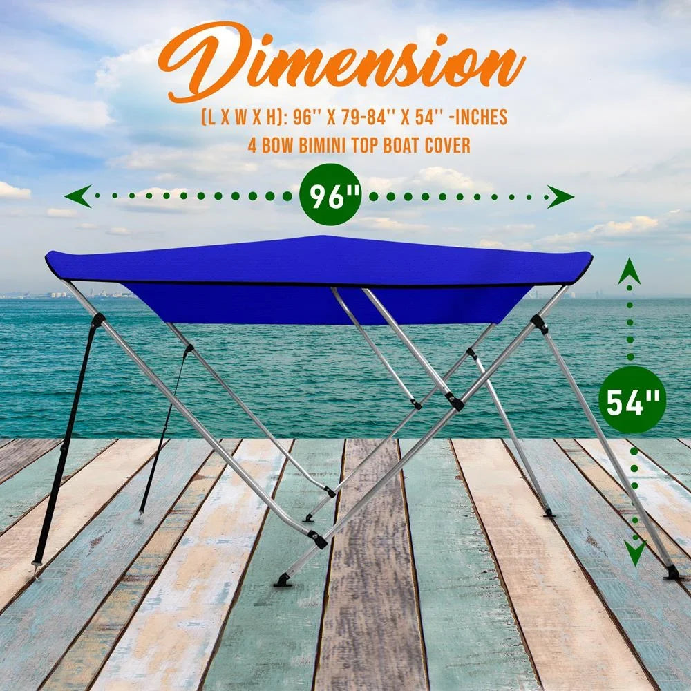 85-90 Blue with Frame, Top Bimini Bow Inch Cover Double Walled SereneLife 4 Boat