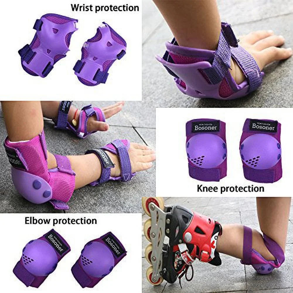 Wrist Small for Child Years, Skating, Scooter Knee (3-7 Roller Sports Skates, Bike, years) Inline Elbow Set Guards Pads BOSONER Purple BMX Skateboard, Pads Kids/Youth Riding Gear Set Protective for Cycling,