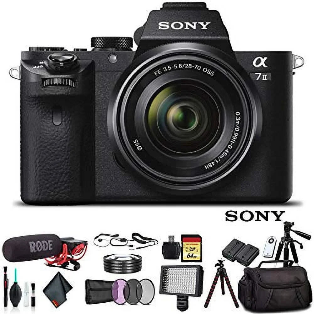 Card, Essential Alpha Bag, ILCE7M2K/B , LED II Bag, Additional 64GB Rode Sling Mic, Soft with Camera Light, Battery, Memory Accessories Mirrorless OSS 28-70mm With a7 Lens f/3.5-5.6 Plus FE
