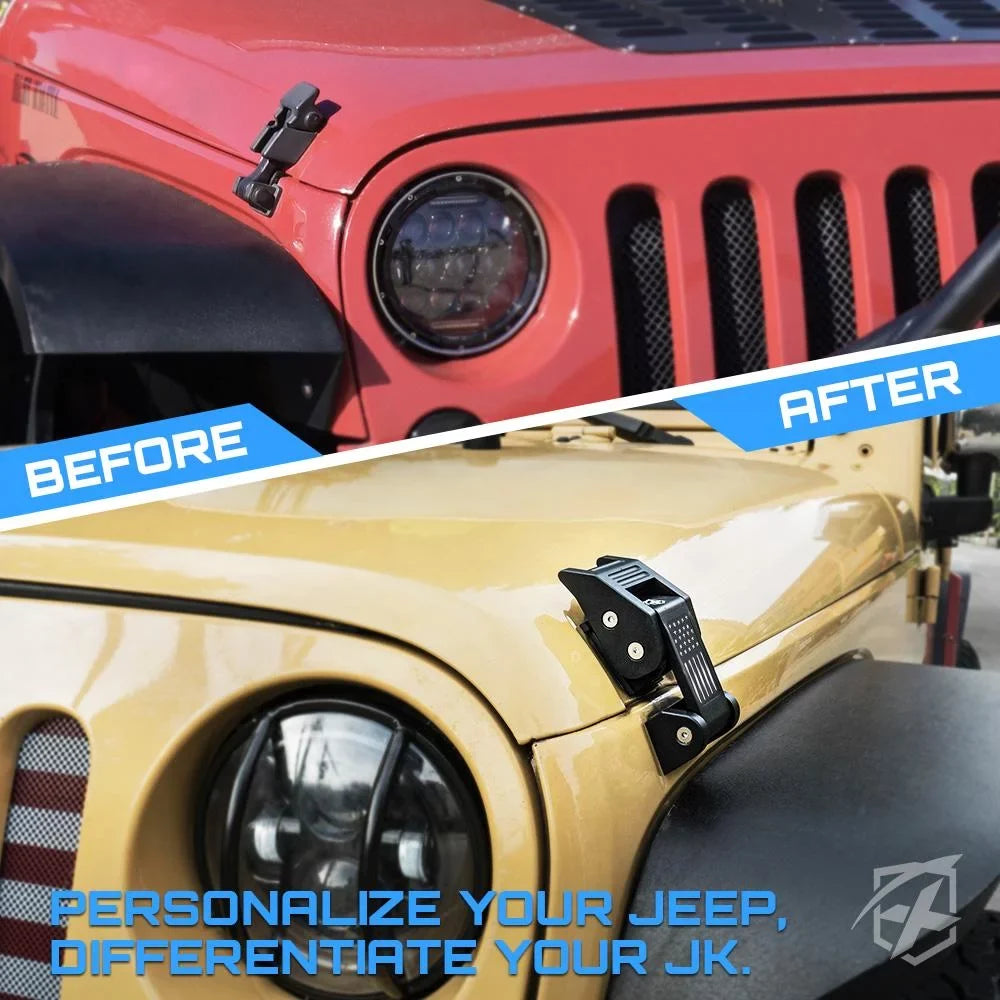 Hood for Black Jeep Wrangler JK 2007-2018 U.S. Kit JL Wrangler Xprite Aluminum Flag 2018+ Latch with & Jeep