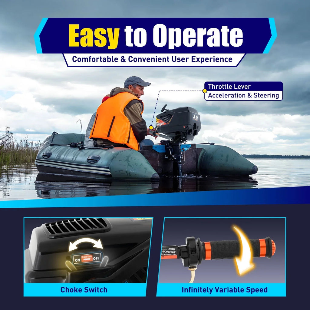 Boat Motor for Aquaculture Stroke 2 Engine Fishing Outboard WUZSTAR Motor,Trolling Boat Adventure 3.6HP exterior