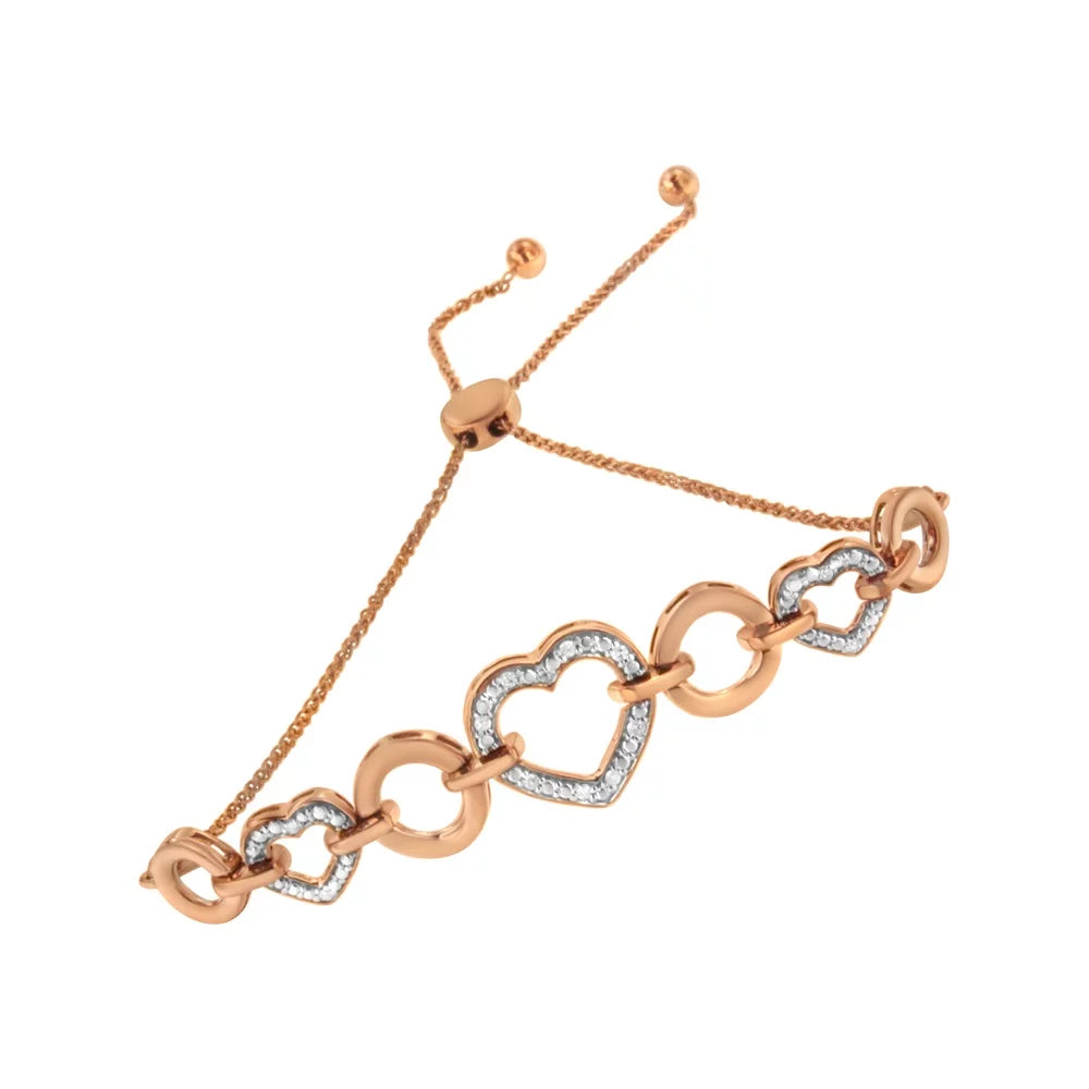 Heart Bolo 6”-10” and Plated Link Rose Gold (I-J .925 14K I3 Silver Adjustable Clarity) Diamond Sterling Bracelet Color, Accent Circle
