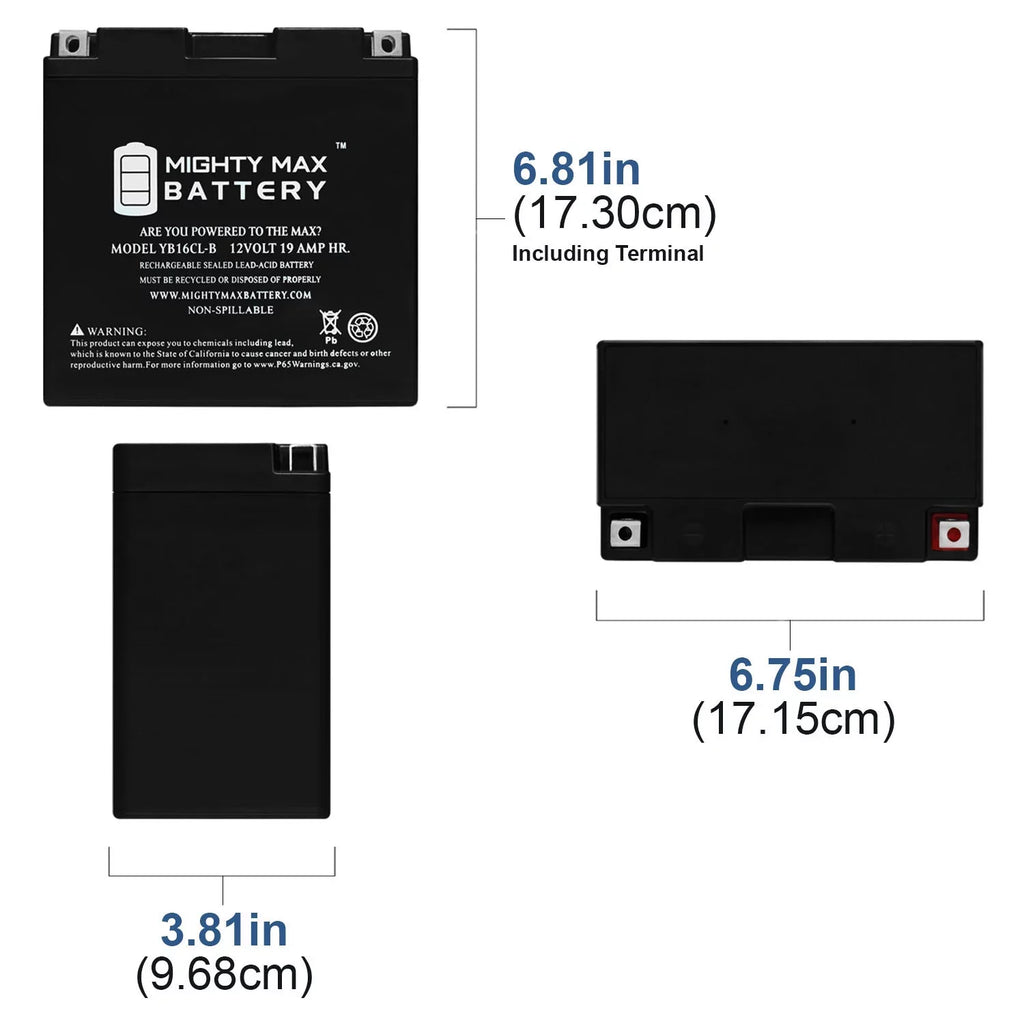 (2009 19AH Yamaha FX, 1800cc 12V YB16CL-B - for Battery FRZ 2012)