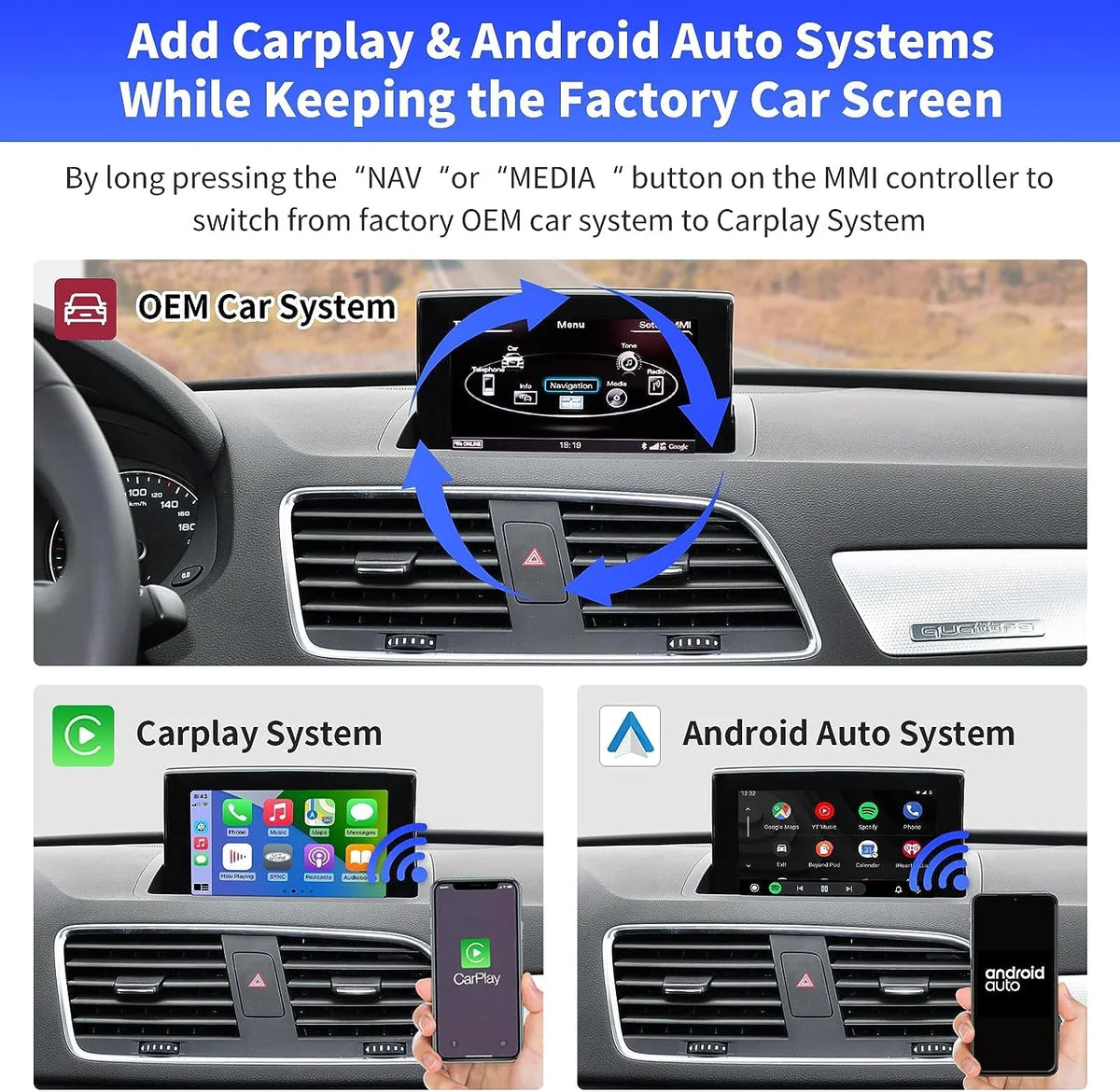 Year Carplay 2014-2018 with Android Camera Decoder, Q3 Auto for Kit Module 3G, Mirrorlink, Audi Top Support Carplay Version), MMI Wireless Software Car (HN+ Retrofit Road