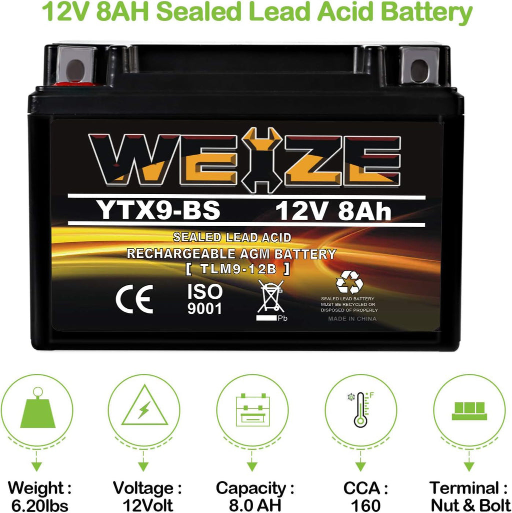 High Motorcycle YTX9-BS Sealed AGM Battery Free ATV Maintenance Performance