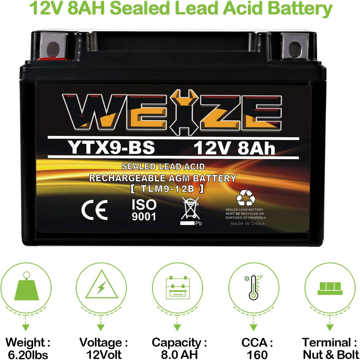 High Motorcycle YTX9-BS Sealed AGM Battery Free ATV Maintenance Performance