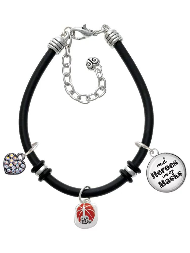 Charm Helmet Silvertone Masks Red Heroes Dome Firefighter Wear Enamel Delight Jewelry Rubber Real Black Bracelet