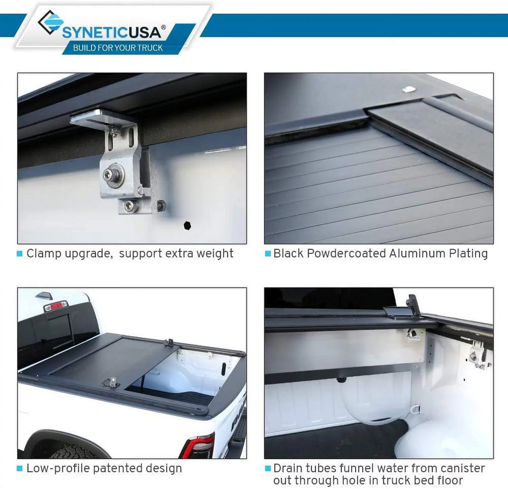 5'7" 1500 Syneticusa Low Bars Fits Waterproof Black Road Cover 2019-2022 Off Tonneau Aluminum Profile with Hard (67.4”) Cross Ram Retractable Matte Bed