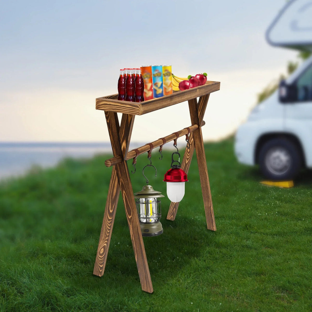 Miumaeov Portable Wooden for Shelf Picnic, Rack Table Grill Rack exterior Storage BBQ Picnic Camping,