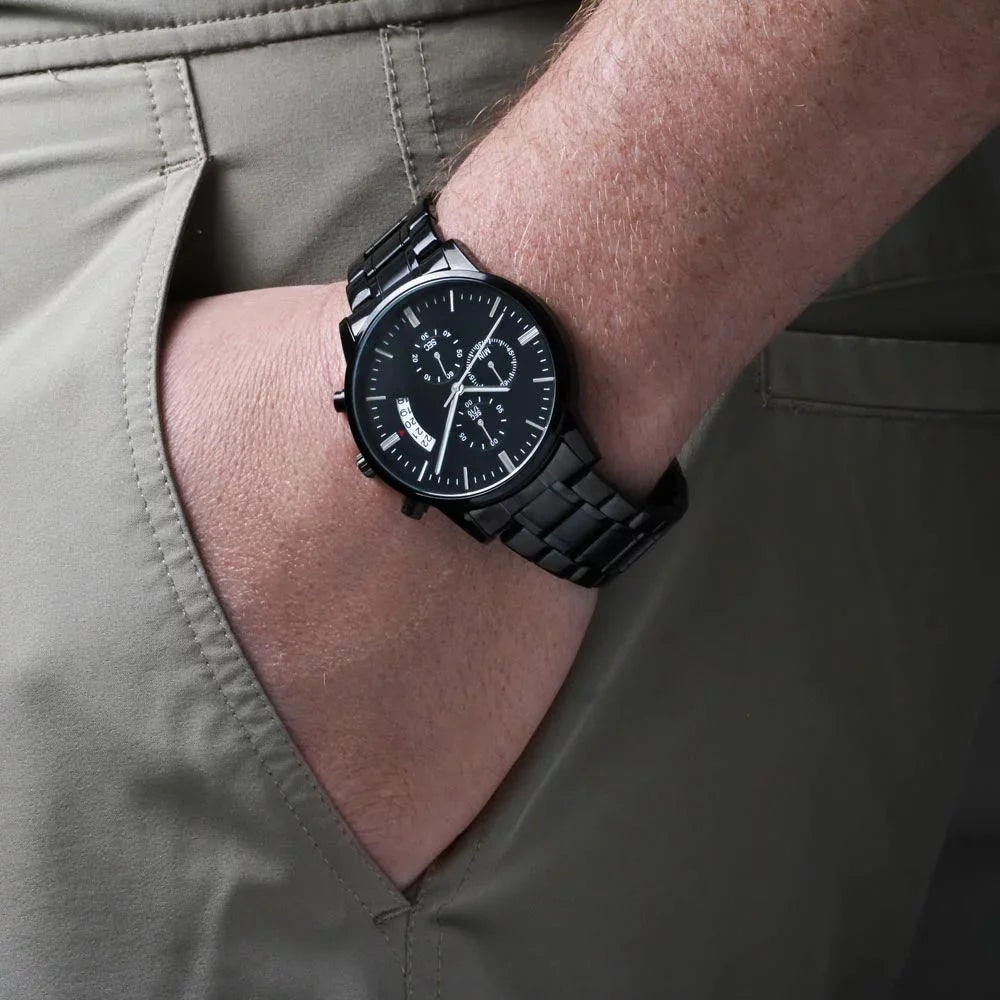 Husband My For Man Black Love or I Chronograph You Engraved Boyfriend Watch