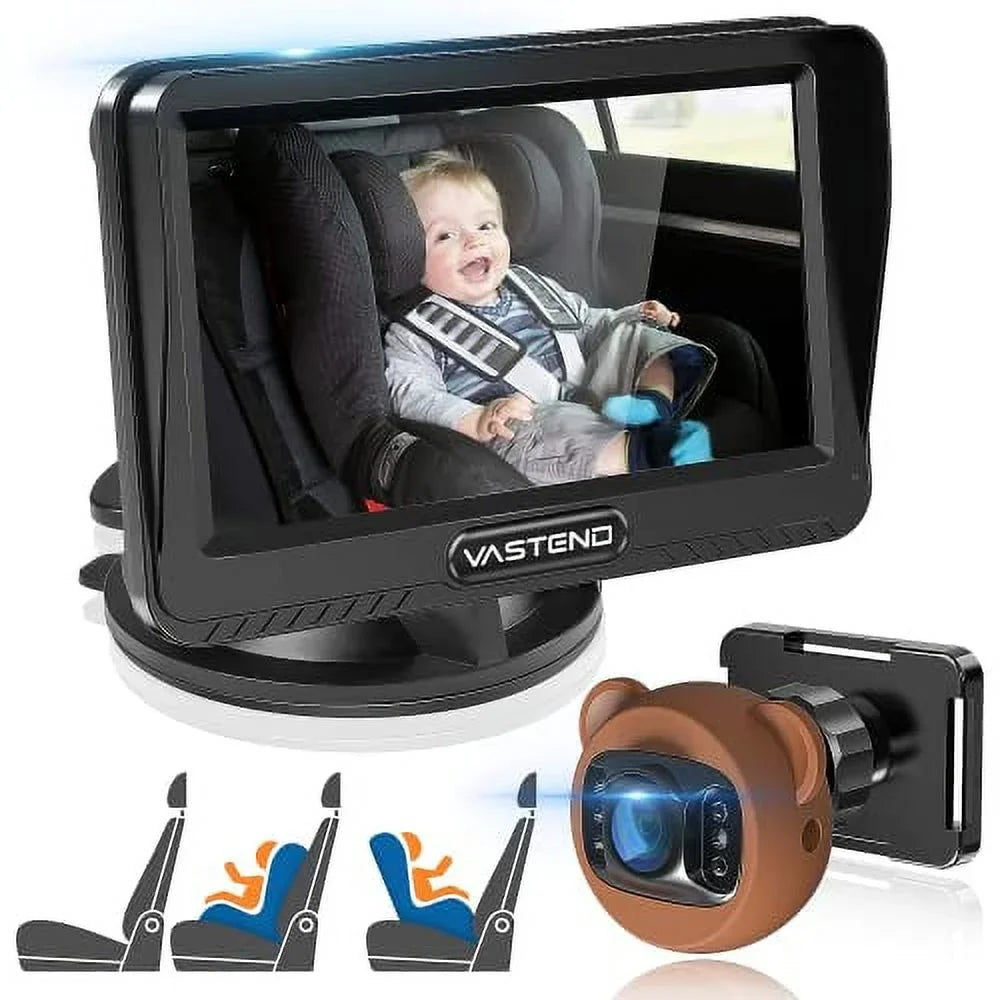 Wide Mirror 150&deg; Case View Car Car Kit,With Night & VASTEND Function,5 Silicone Travel Baby Safety Install Easy Cute A Baby 1080P Camera,360&deg; Rotation with Mins to Vision