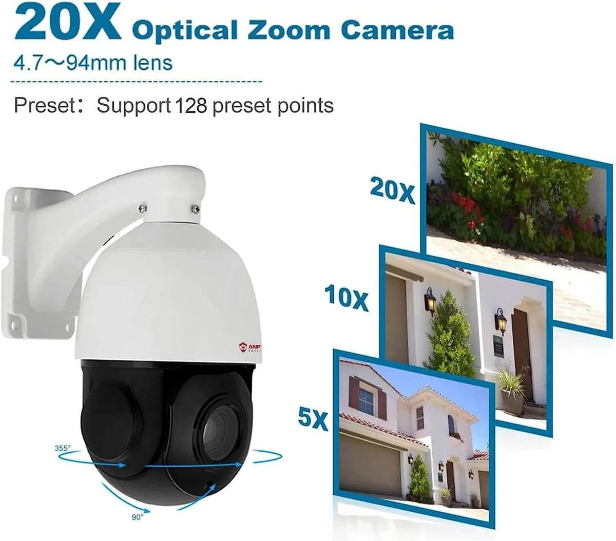 Detection, Pan PTZ with IP Mic/Audio, IP66 Vision, Zoom, Anpviz Security Optical Vehicle PTZ Person 360°/Tilt PoE 20X 5MP Indoor 90°, IR Waterproof IP Metal, Night exterior Camera Camera Surveillance