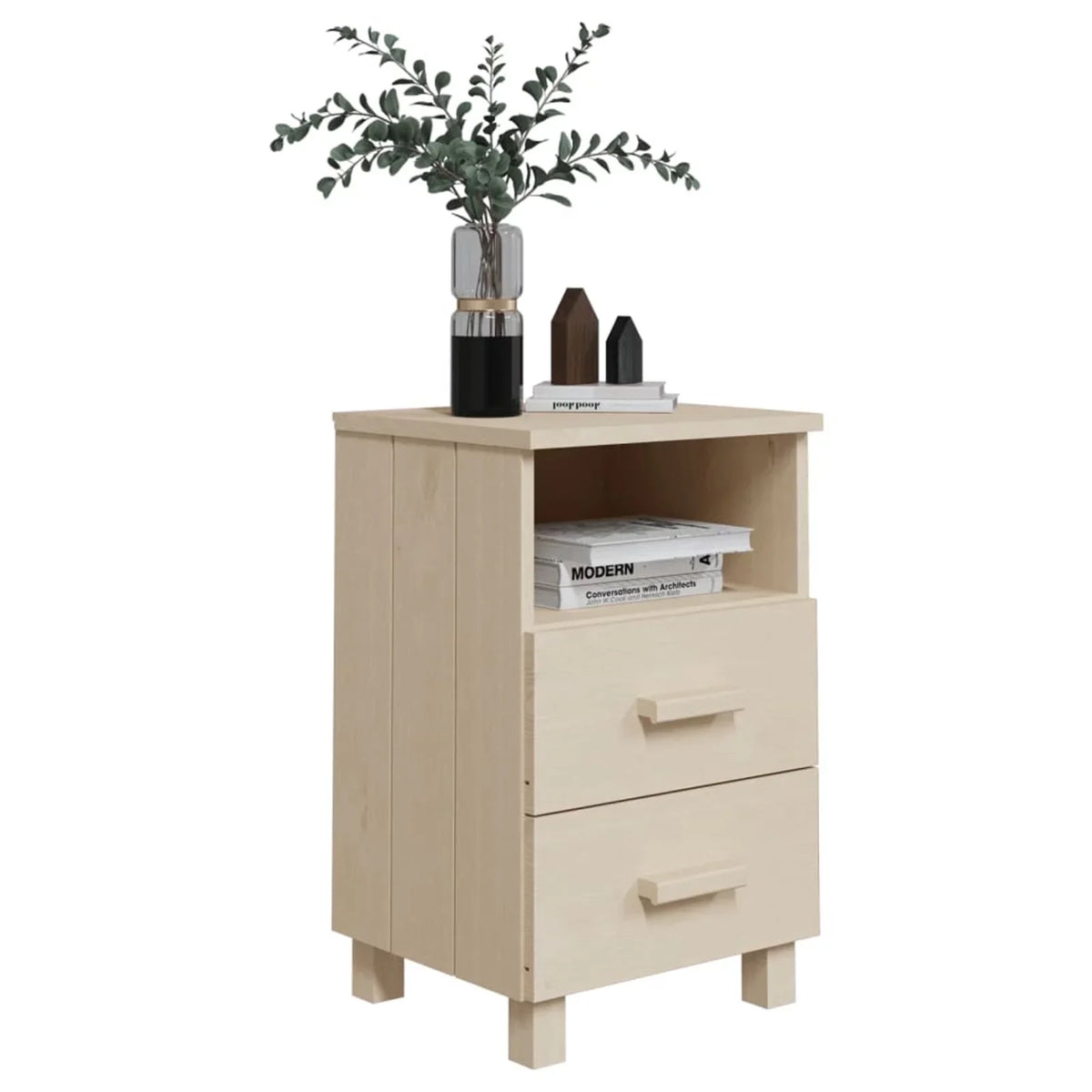 HAMAR Bedside Brown Solid Pine Wood Cabinet 15.7"x13.8"x24.4" Htovila Honey