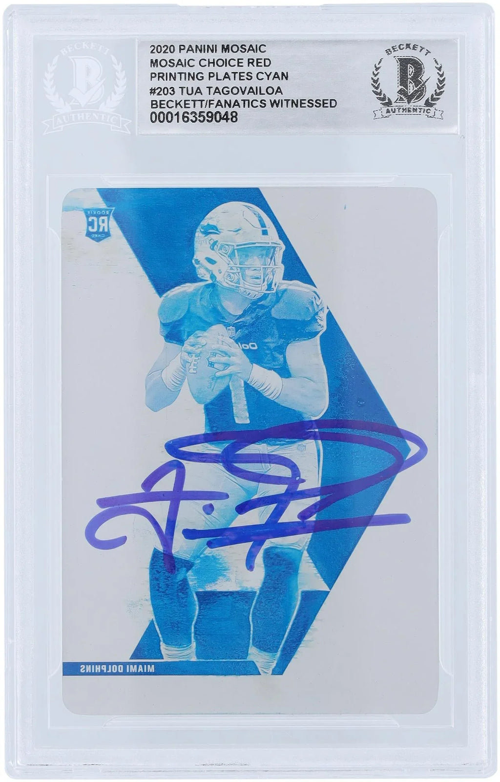 Red Authentic 2020 Plate #1/1 Tua Card Cyan Fanatics Certified Choice Rookie #203 Authenticated - Dolphins Miami Printing Beckett Witnessed Panini Fanatics Tagovailoa Mosaic Autographed