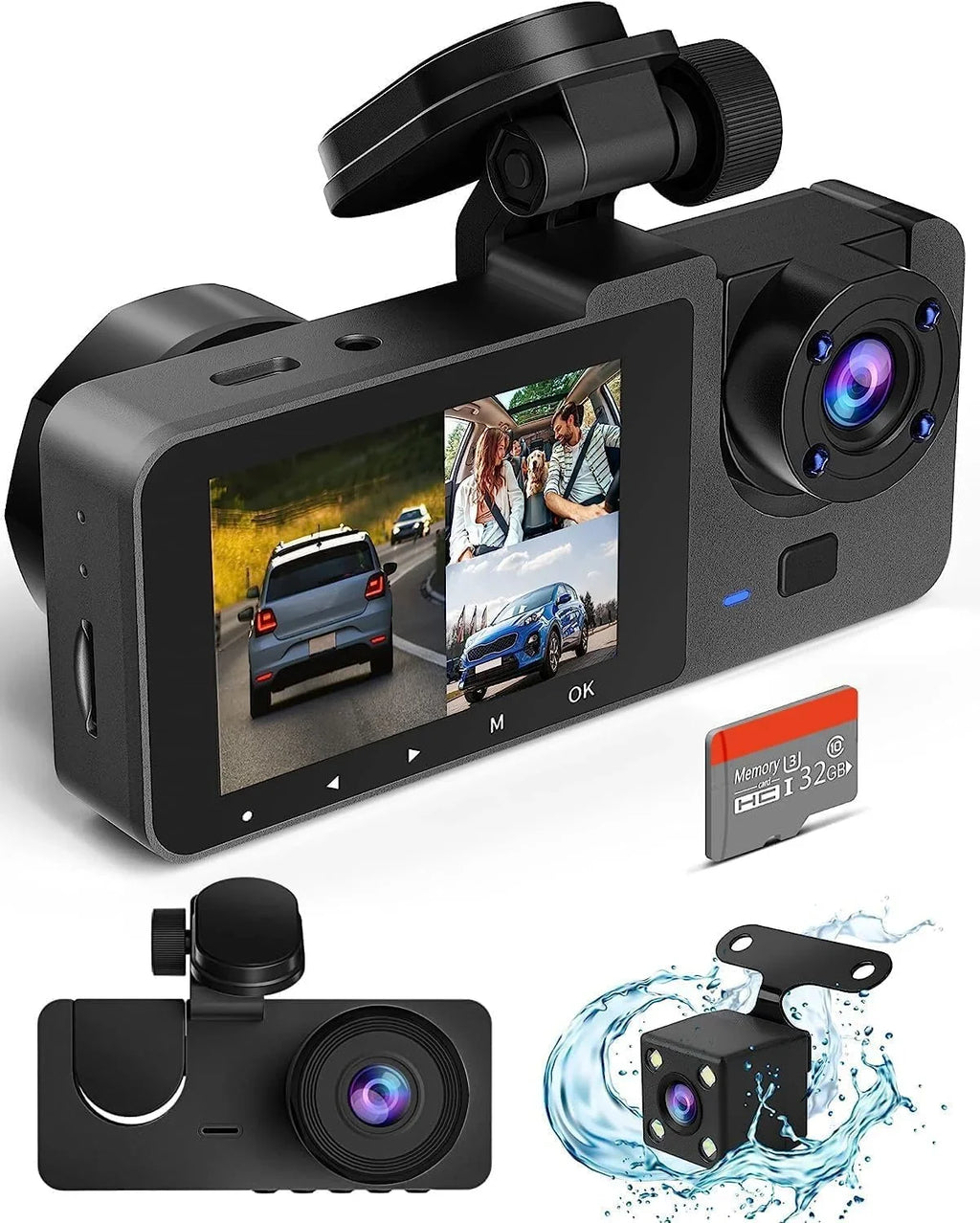 Channel Camera Cam for with Mode Angle,2.0'' Vision,170°Wide Free Night 3 Inside,4K Front Screen,WDR,Loop Dash Full IPS SD and UHD Rear Super 32GB Card,Built-in Cars Dash Recording,24H Parking