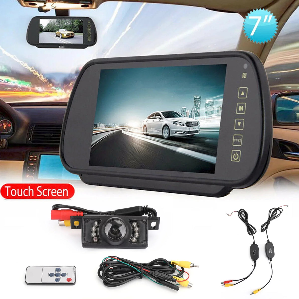 Rear Kit Monitor Rear IR Night Camera + View Car 7" View Mirror Wireless