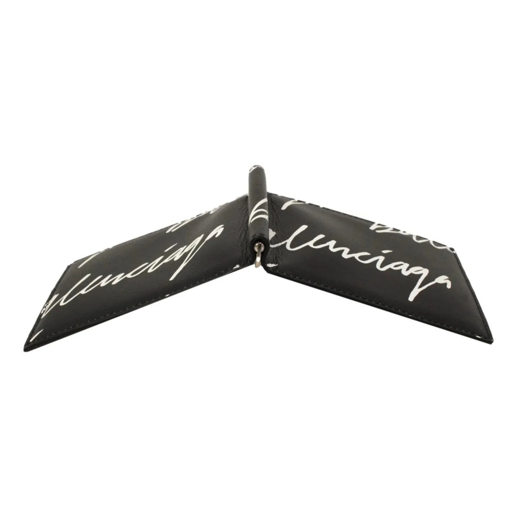 Scribble Wallet Leather Clip Cash 625819 Black Balenciaga Logo Money