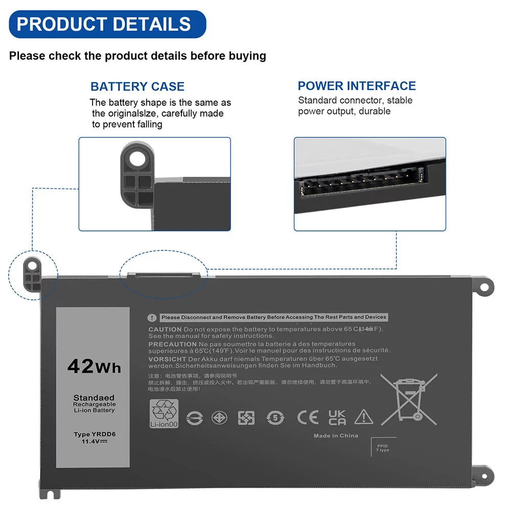 42Wh For 2-in-1 5491 YRDD6 Battery 5481 3-Cell 5485 Laptop 14 Inspiron 5482
