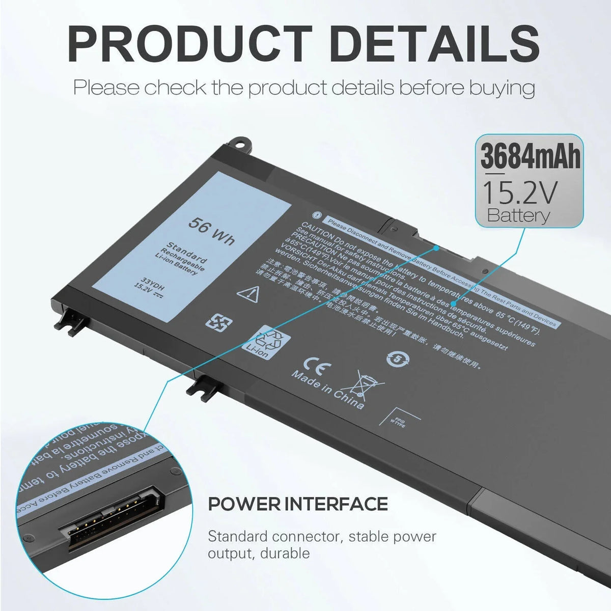 33YDH For 7779 7786 Inspiron 7580 7778 Vostro 17 7577 15 7570 15 Battery