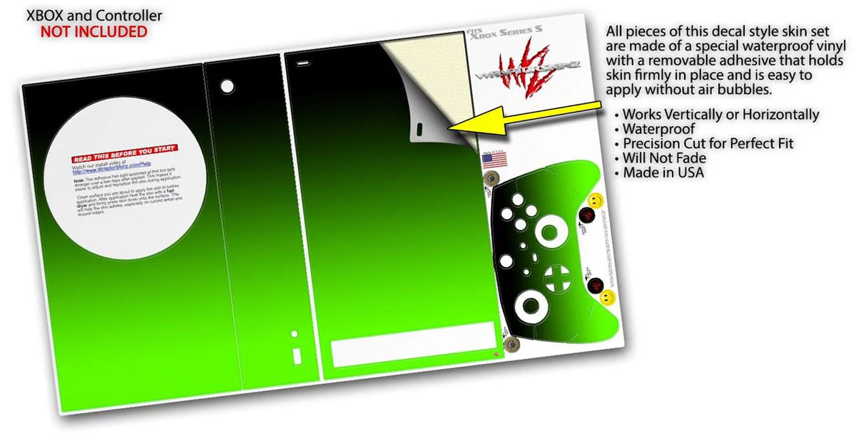INCLUDED) Controller Console and Wrap Green Fades Series Skin (XBOX Smooth the Black S WraptorSkinz NOT XBOX 2020 compatible with