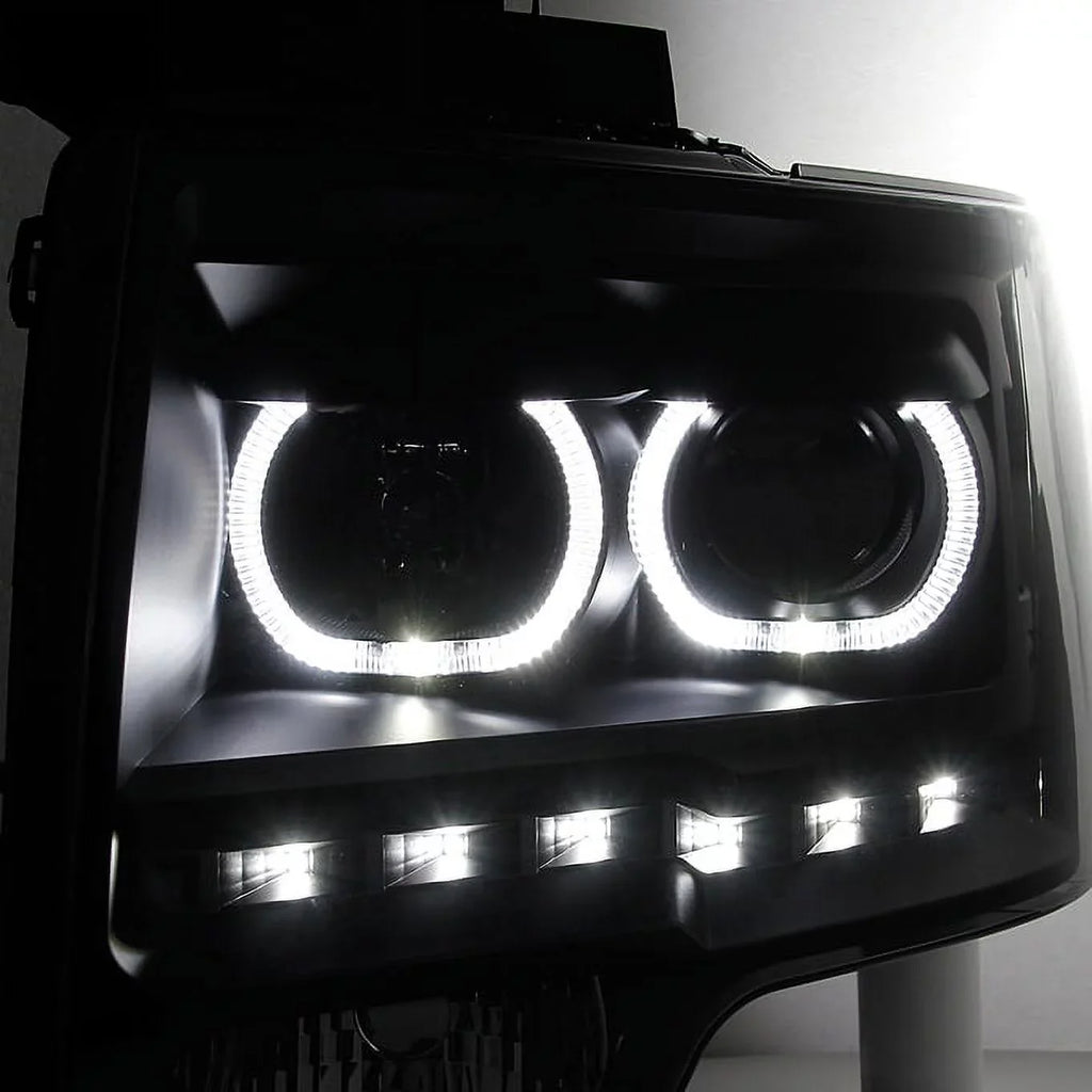 Projector Tail Strip 2009-2014 Lamp For Smoke Headlight C-Shape - Dual Halo F150 + LED AKKON Black LED