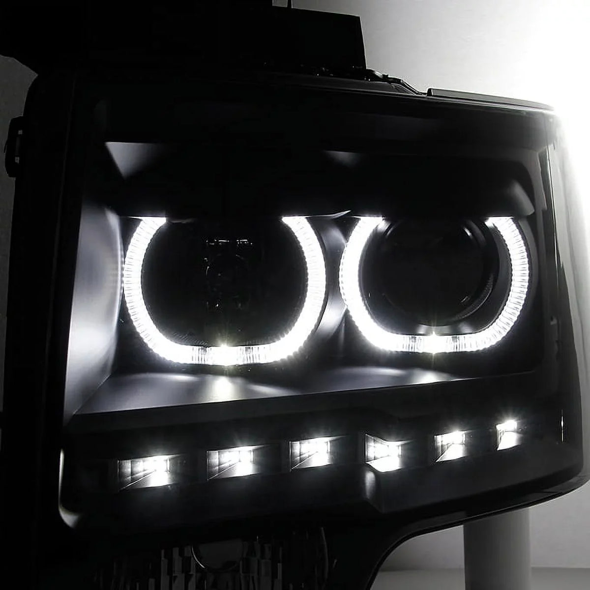 Projector Tail Strip 2009-2014 Lamp For Smoke Headlight C-Shape - Dual Halo F150 + LED AKKON Black LED