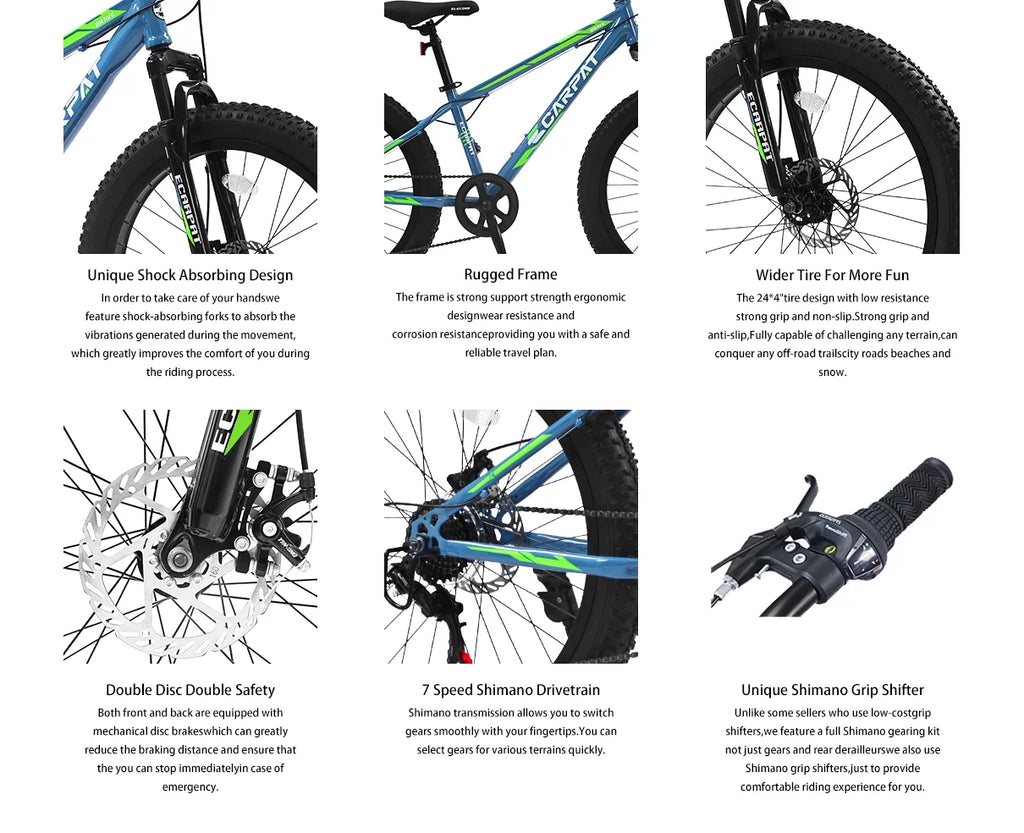 Disc Adjustable Seat, Brake, Bike, Dual Speed Inch Bike, Mountain Fat Trail Suspension, Front Tire 24 7 Mountain Blue Bicycle,