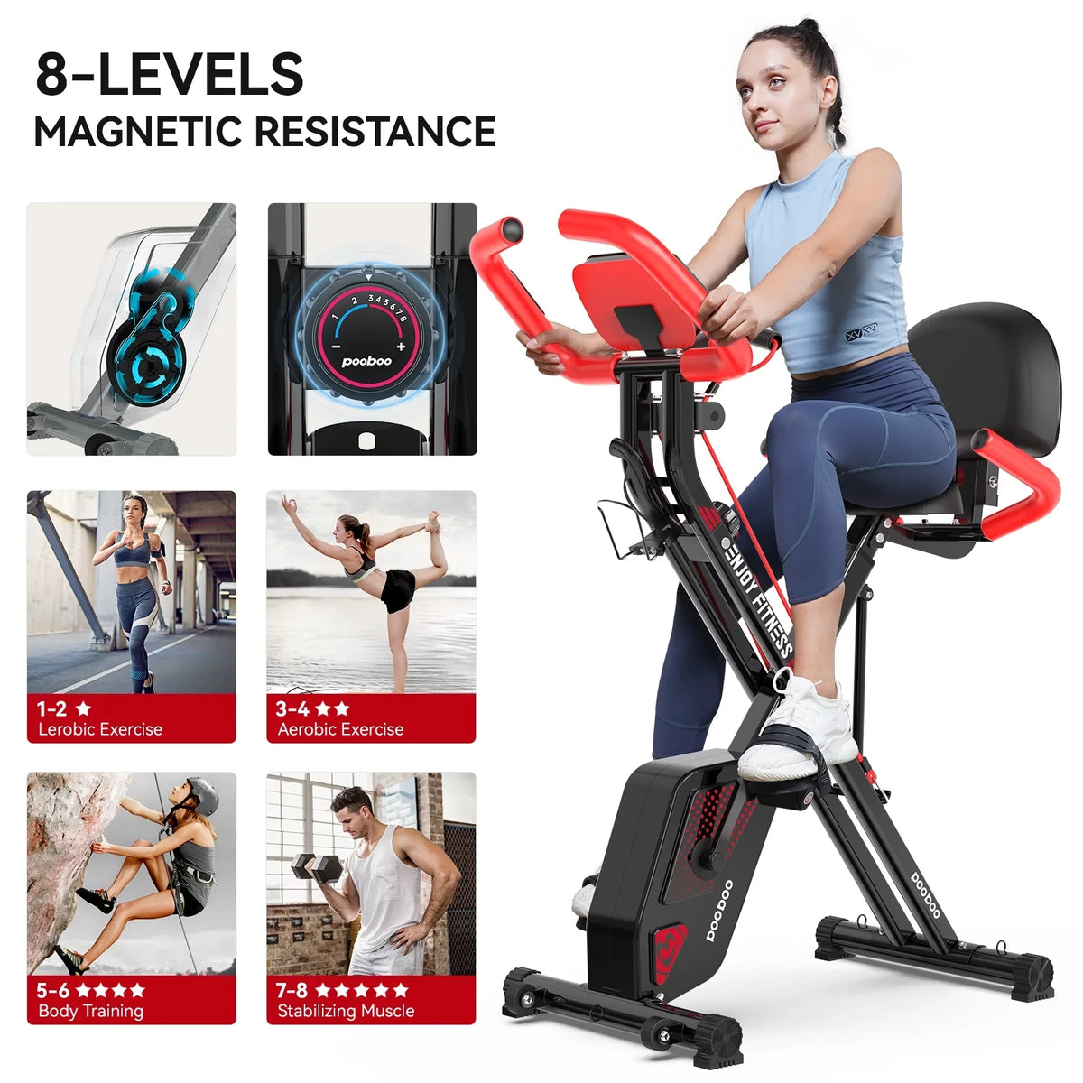 Arm Workout Exercise Quiet Exercise Resistance Bike Bikes lbs Stationary Magnetic with 3-in-1 360 Pooboo Bike Bike Home Folding Bands