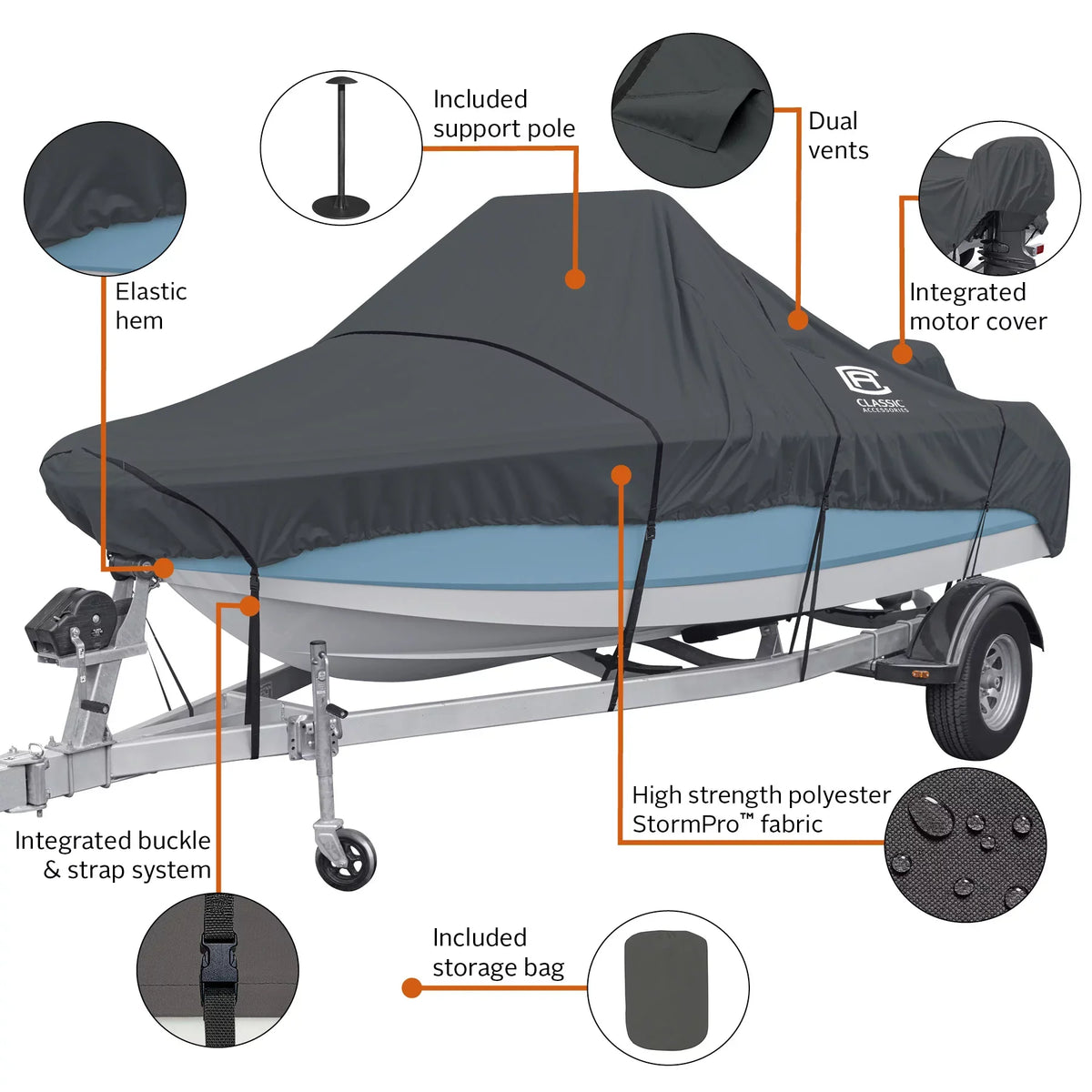 98 long - Classic Heavy-Duty Accessories Boat 16 x StormPro Center boats Console Fits ft 18.5 in Cover, wide