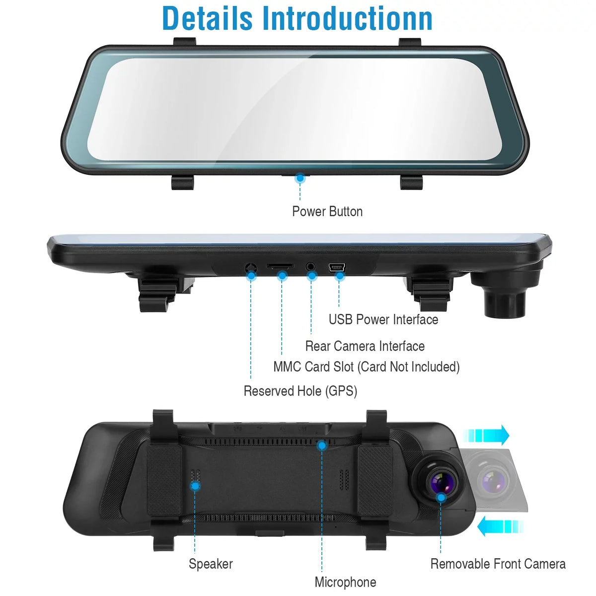 1080P Parking Driving DVR Seamless Camera FHD 9.66In Sensor Recording Monitoring iNova Recorder Dash Vehicle G with Car