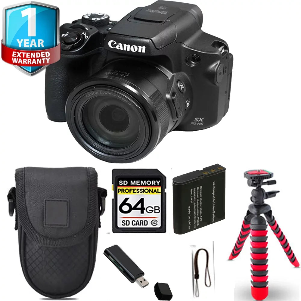 Digital 1 Camera + - PowerShot + Tripod Yr 64GB SX70 Canon Spider Warranty HS