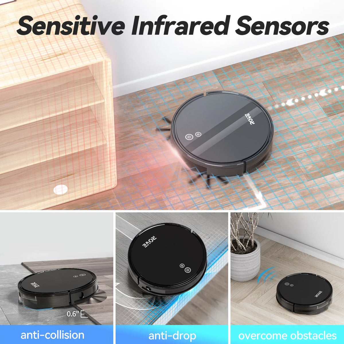 Automatic 600ML Dustbin, Hard Suction Ideal Rove Self-Charging, Pa for with Floor Pet Battery Carpet Sweeper and Robot Strong Care, Robotic Low Pile Cleaner, & 2000 Life Vacuum 2600mAh