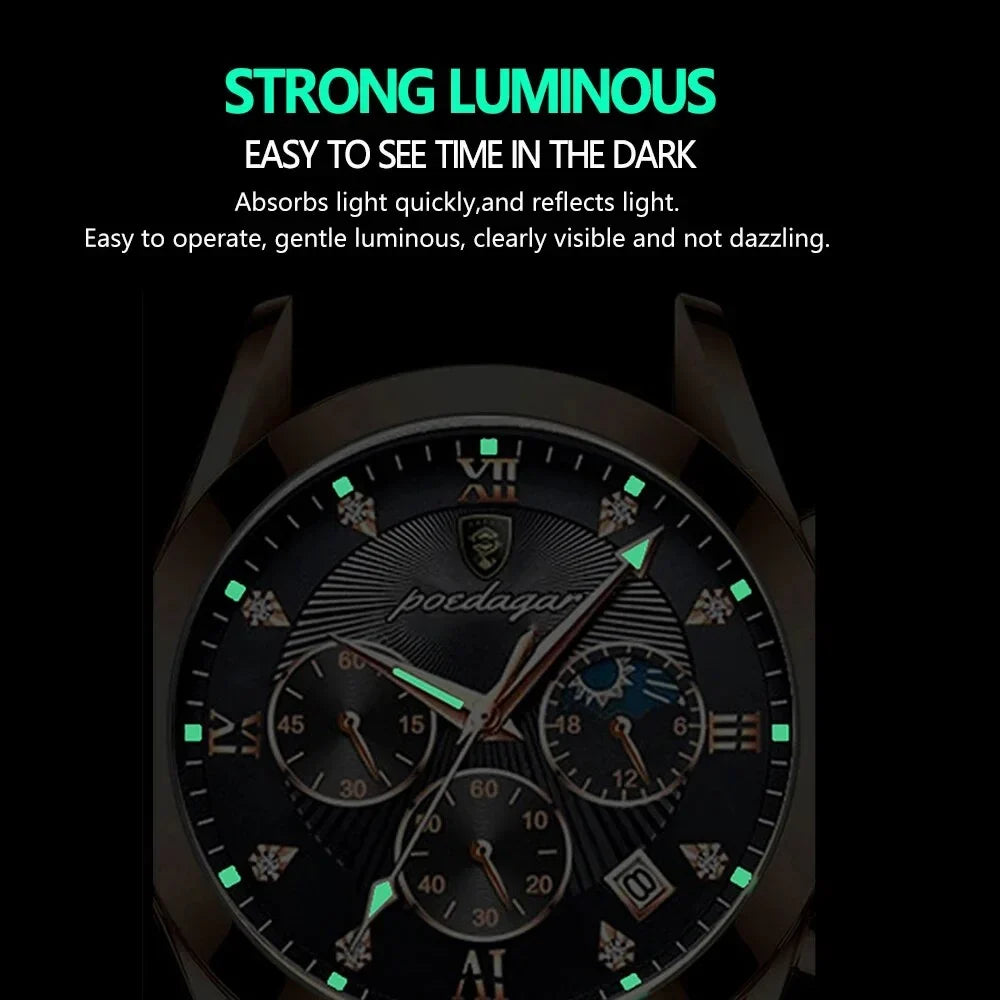 Waterproof Watch Man Steel Top Luminous Men Full Fashion Wristwatch Brand S Chronograph 8169 POEDAGAR Quartz Date Black Luxury Sport Watches