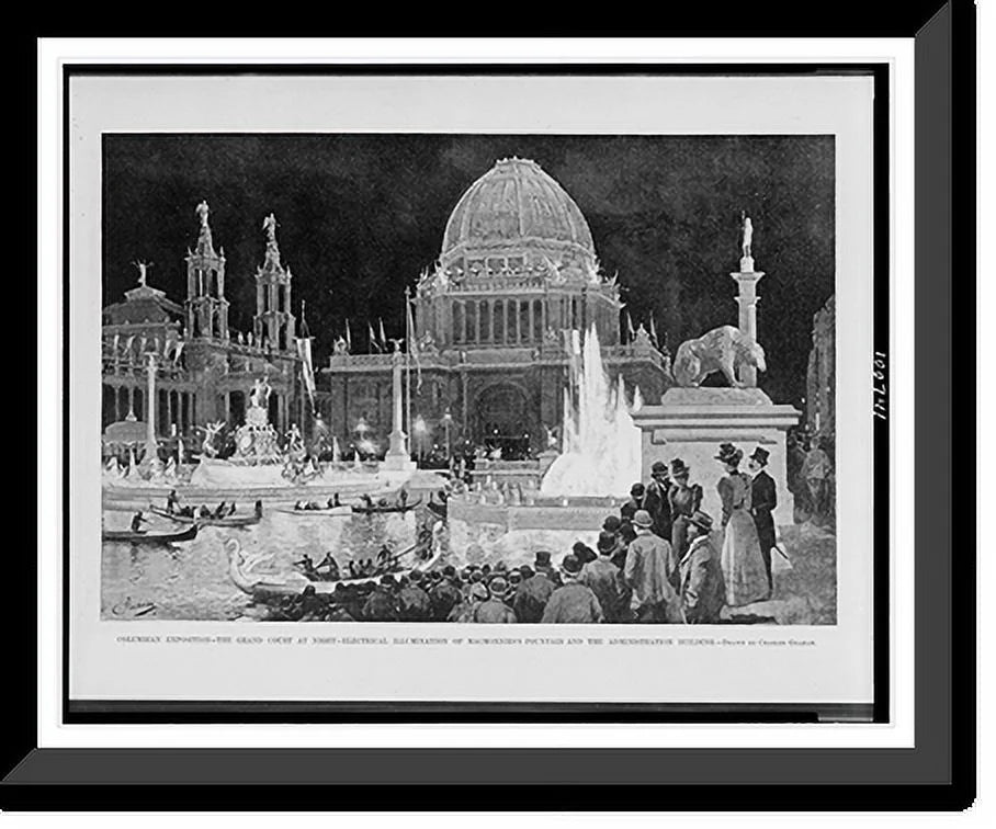 court night. Historic illumination grand the Columbian and at the Exposition. electrical administration Graham., building.drawn MacMonnies's x 17-7/8" by fountain Framed Print, 21-7/8" of Charles