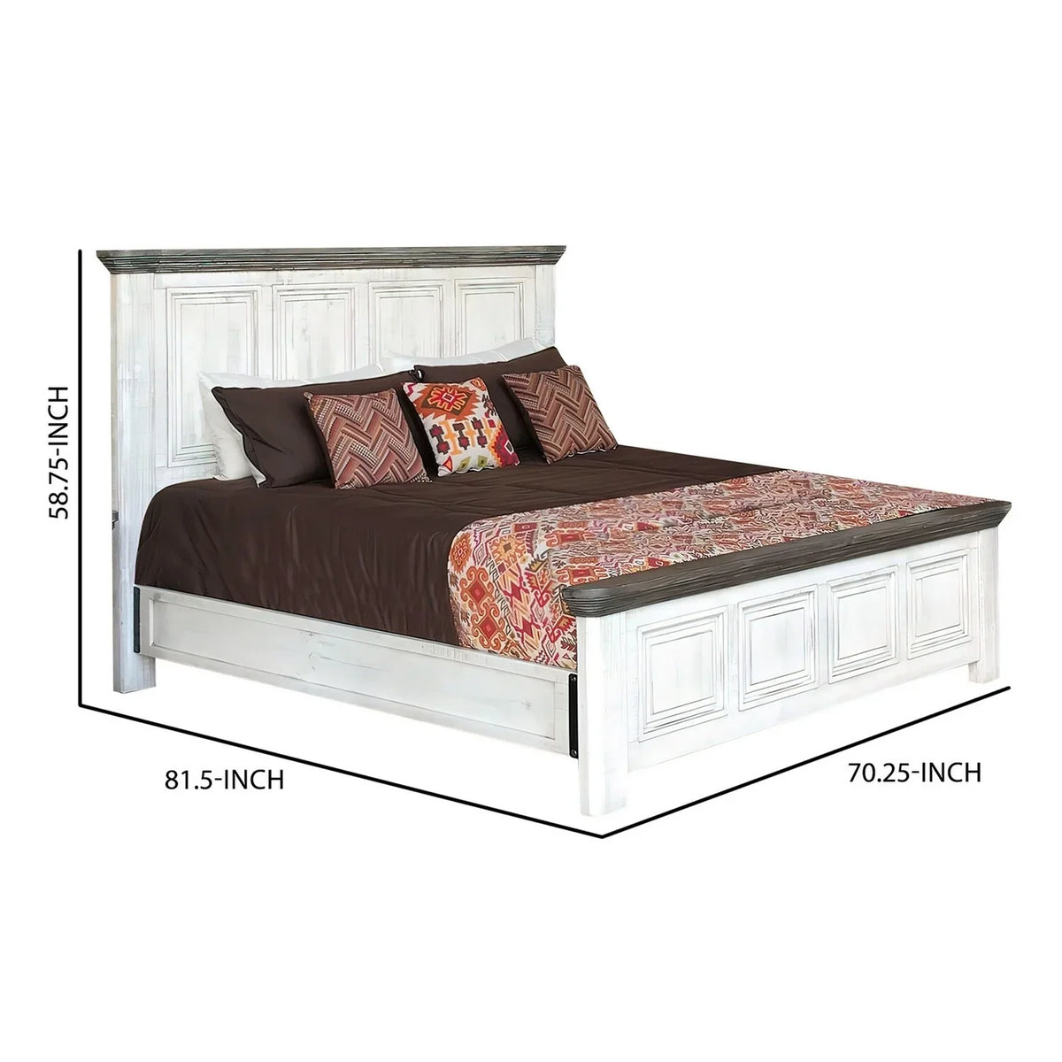 White, Bed, Queen Gray Footboard, Headboard Clean Rustic dimension and Benjara Feyi