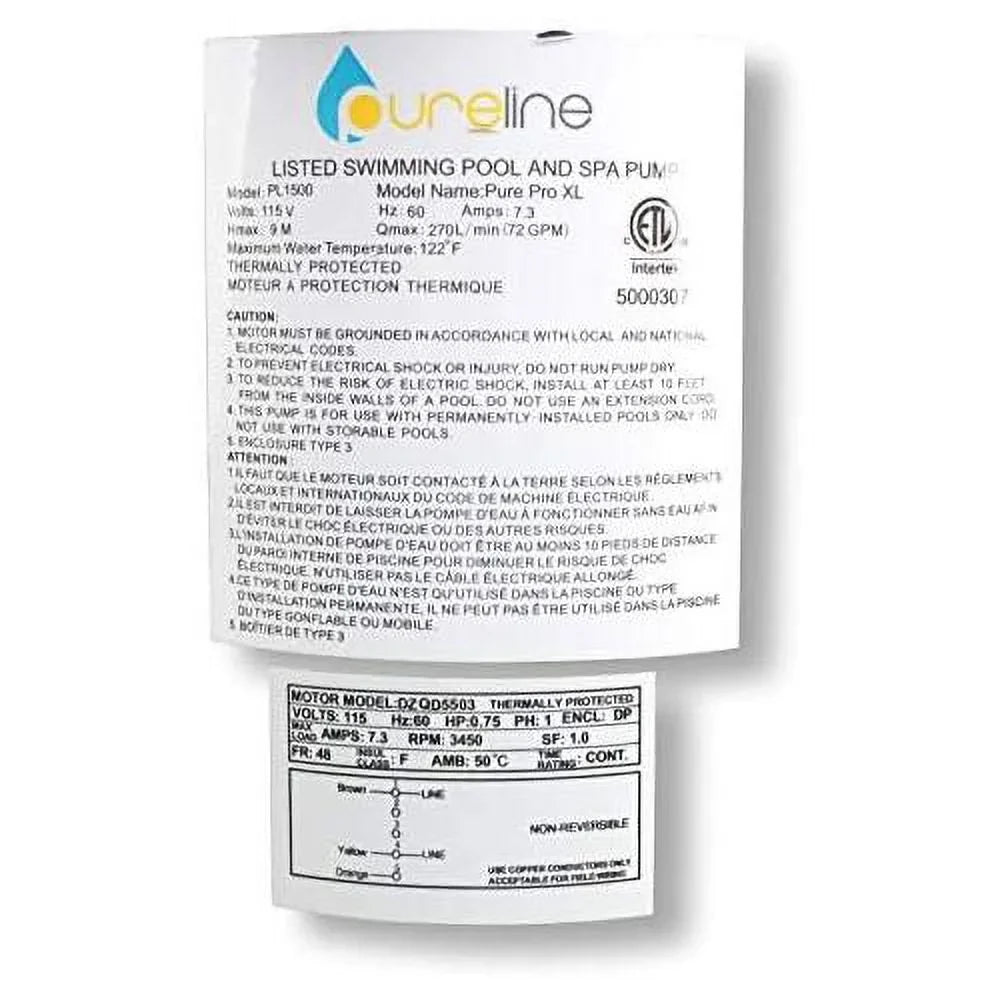 XL Speed Pure Pump, 0.75 Ground Single Pro Above Pool ,