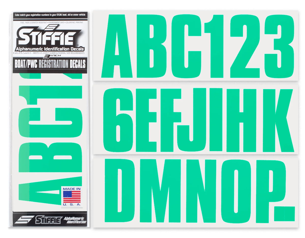 Numbers & Uniline Personal Decals Boats Stickers Custom SeaFoam Watercraft Letters for Green Marine STIFFIE & 3" Registration PWC Identification Kit Alpha-Numeric
