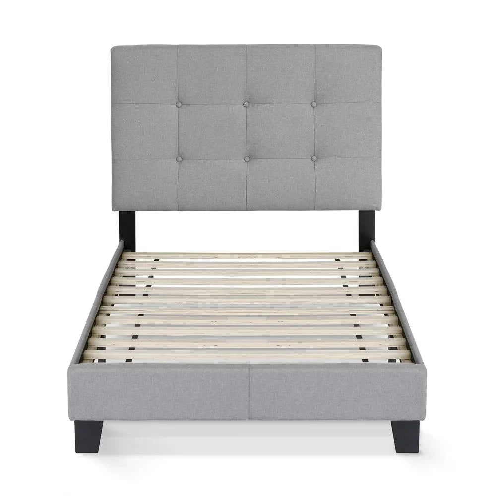 Laval Button Glacier, Slat Piece Bed Twin 12 design, Tufted Frame, Furinno