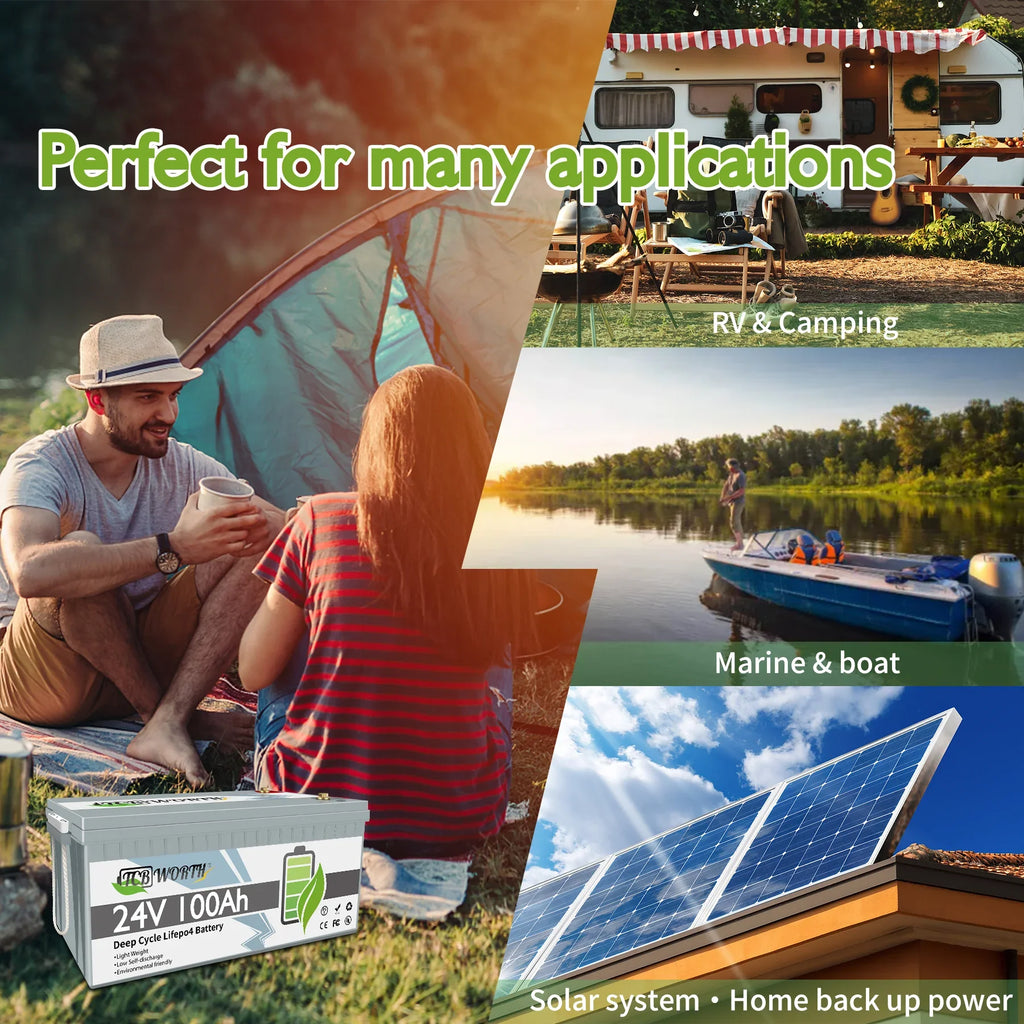 Boat. Lifetime, with included 100Ah 8A Marine, Solar, Lithium 24V Deep Rechargeable, 4000+ Grade Batteries Battery LiFePO4 Cells, Charger BMS, for Trolling 100A 10-Year 29.2V Cycle Motor, battery A