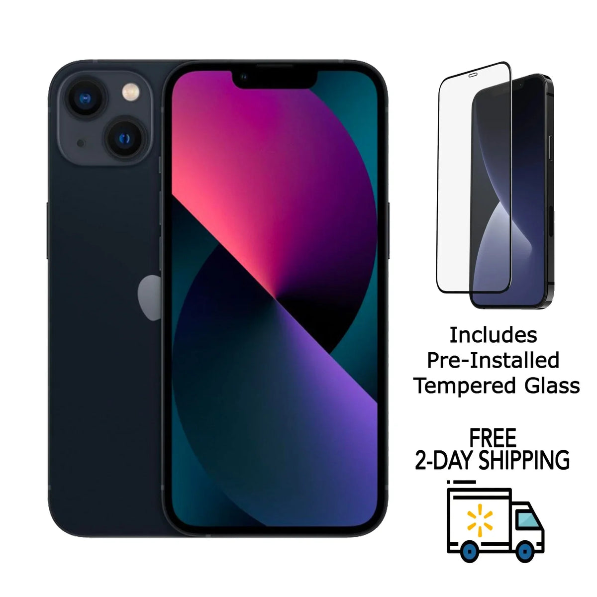Pre-Owned iPhone Midnight Unlocked) w/ C) (Fully 13 Glass (Grade Mini Tempered A2481 Pre-Installed 128GB