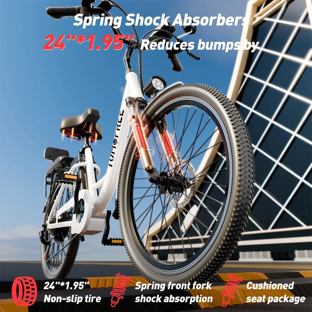for Cruiser 7-Speed, Cityscape Shi-mano 20Ah Commuter Bike, Electric City Electric E-bike 48V Removable White 24" Battery, Bike Adults 22MPH 500W
