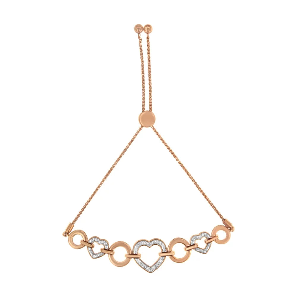 Heart Bolo 6”-10” and Plated Link Rose Gold (I-J .925 14K I3 Silver Adjustable Clarity) Diamond Sterling Bracelet Color, Accent Circle