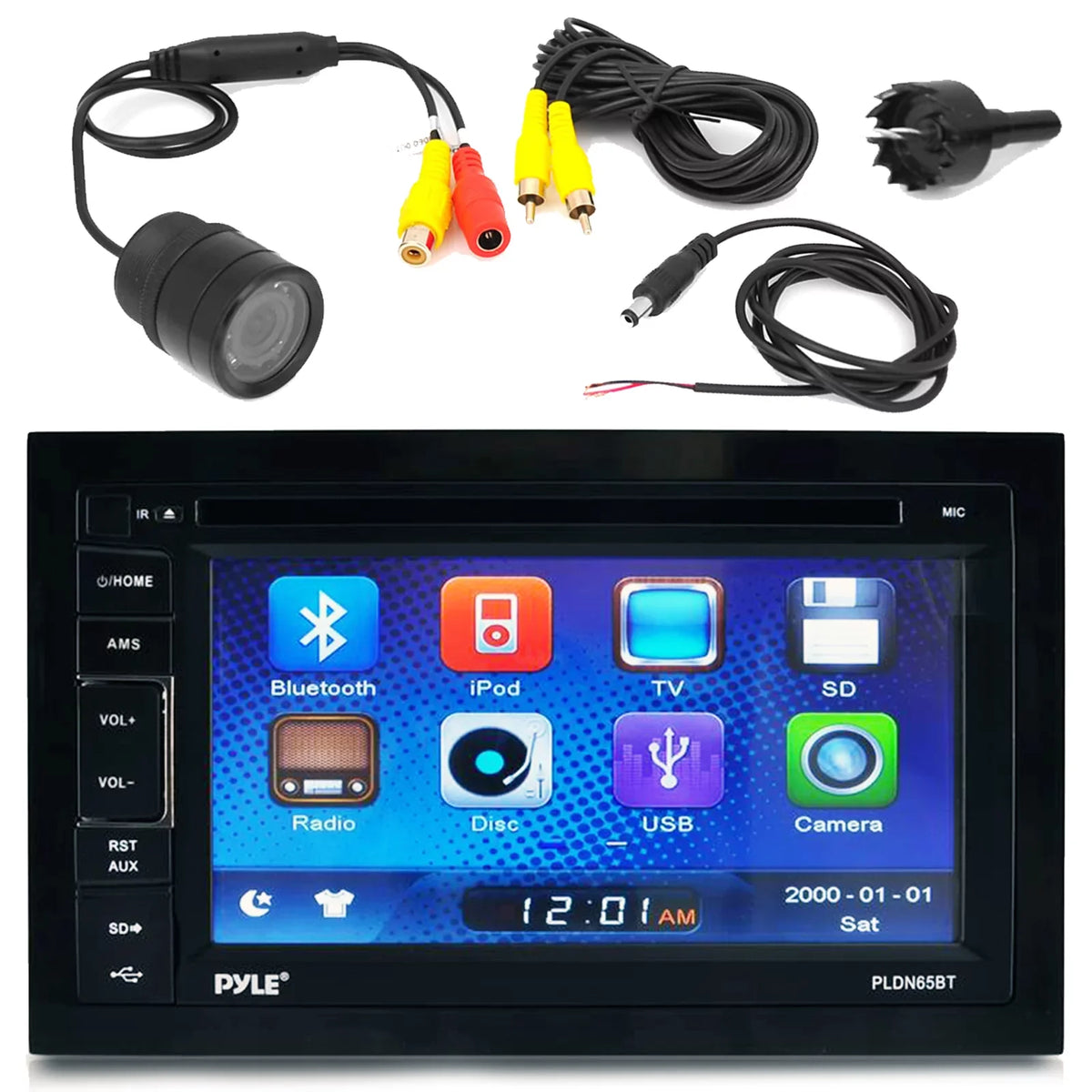 Mount PLCM22IR Flush Backup Screen Colored Touch CD View Rear With PLDN63BT 6.5" Receiver Bluetooth USB Display Stereo Pyle Camera Bundle Car DVD Combo Parking