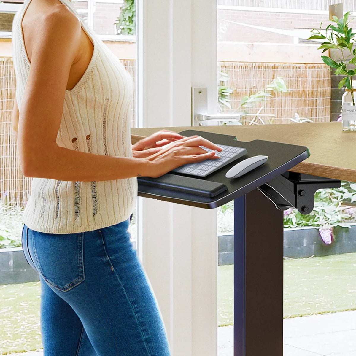 Tray,25" Adjustable, & Keyboard Black Sliding x Mouse 9.8"