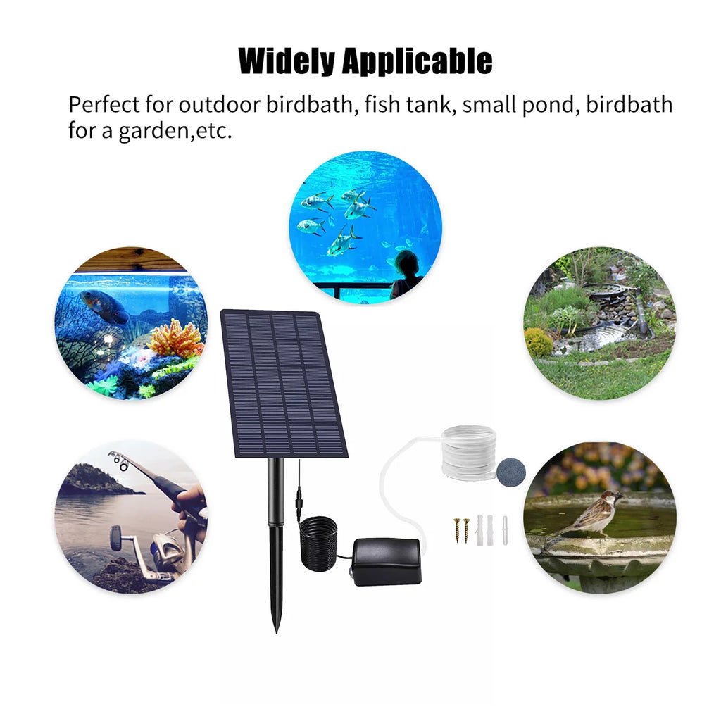 Oxygenator Fish Fishing Pump Pond Aerator Bubble Oxygen Pump with Garden Solar Aerator Plug-in Stones Pipe 2W for Aquarium moobody Oxygen Air Fish Pool Air
