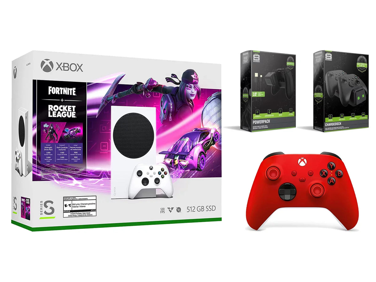 Red Fortnite Xbox Charge Extra Charge Series Console S Dock Controller, League Cable/Battery with and Microsoft Dual Pulse Rocket