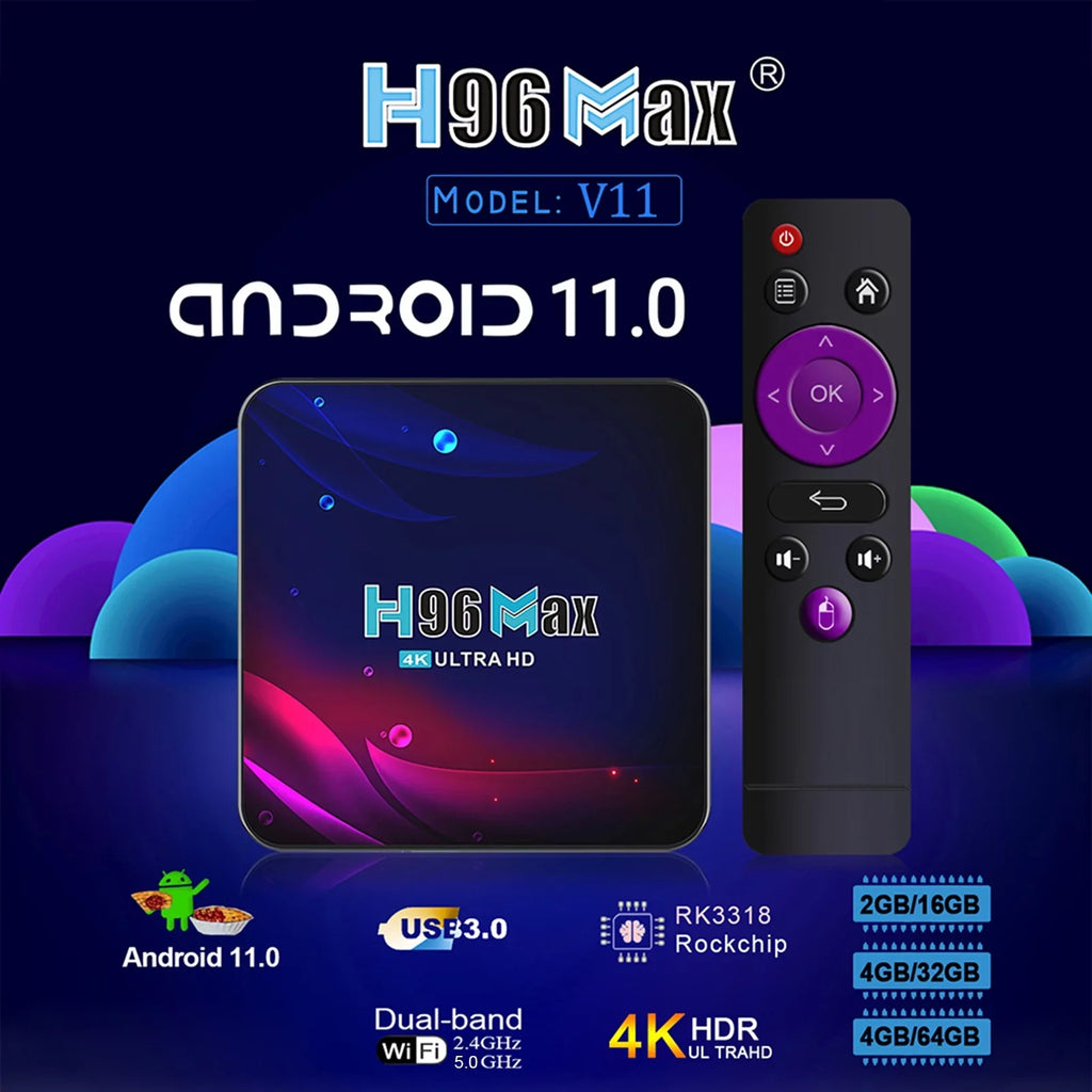 Control Android Player, UHD Dual-band 11.0 Remote Video 4K V11 4GB64GB, BT4.0, Smart WiFi,