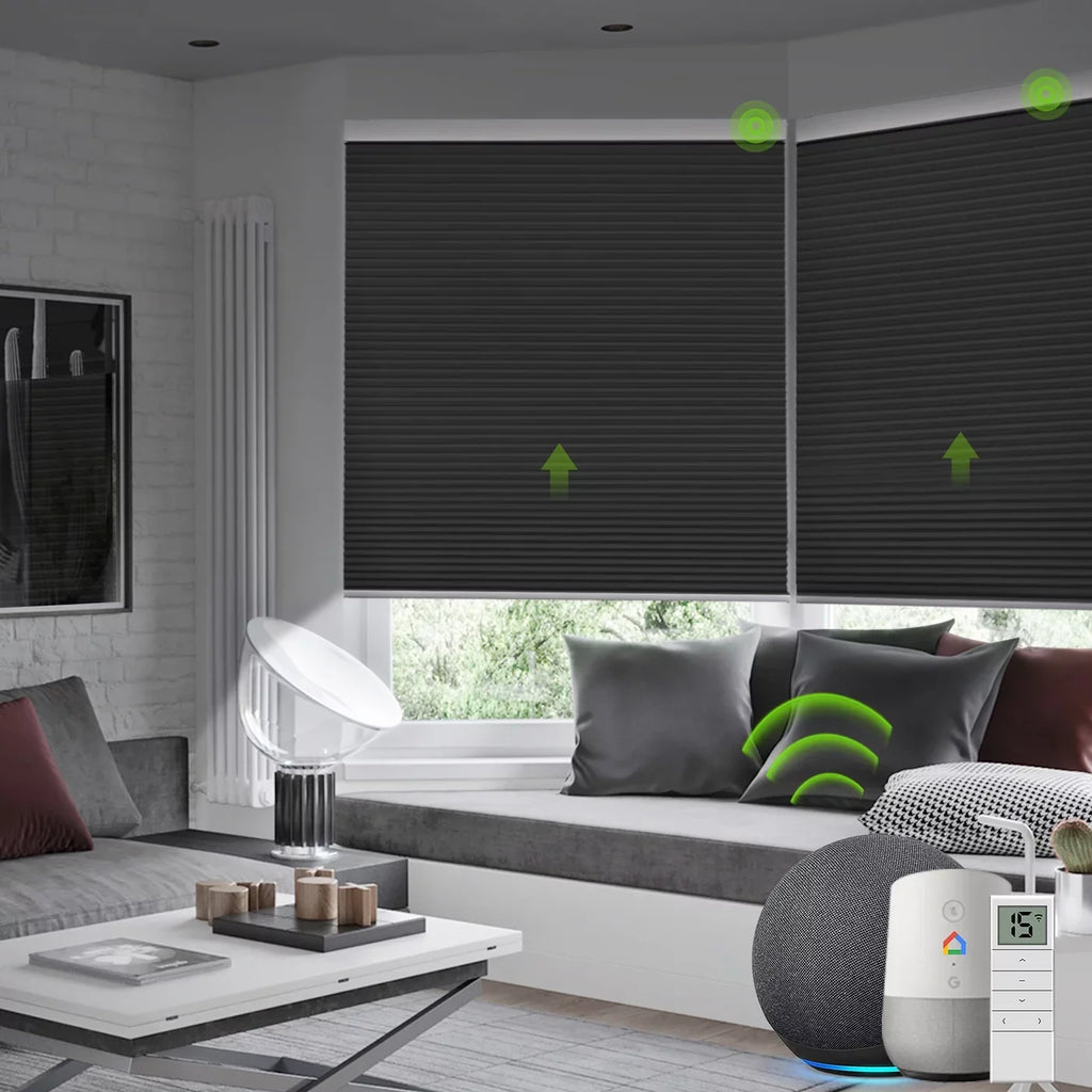 Grey,54"W Yoolax Remote 72"H) Blackout x Shade Cellular Automatic Control Blinds(100% Carbon Smart Honeycomb Blackout Window Motorized